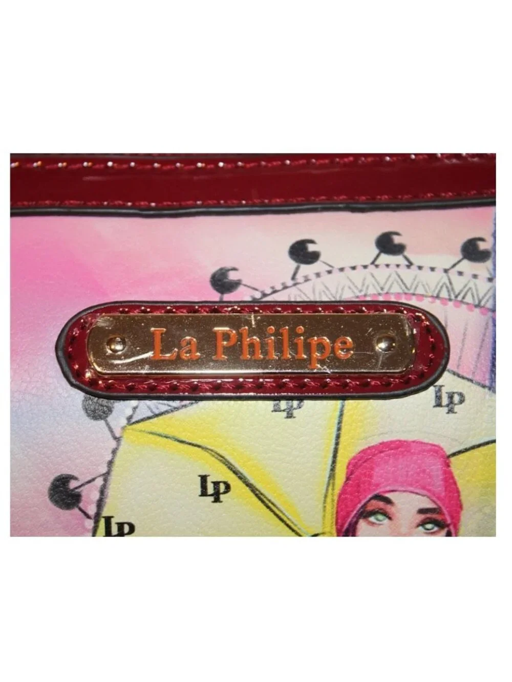 LP La Philipe Purse "Umbrella in London" Handbag Red Large Bag Black Tote LP1020 - Picture 12 of 16